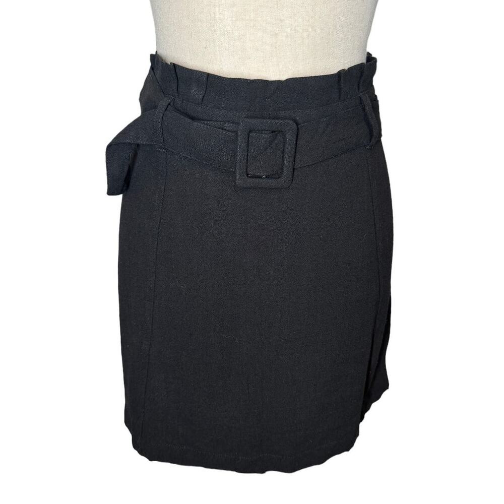 NWT Umgee Black‎ Belted Mini Skirt Medium Linen Cotton